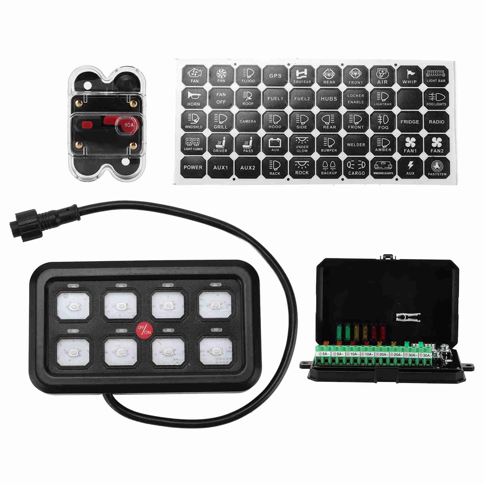 Cocoarm Panel Przyciskowy ABS Panel Przełączników Morskich 8-krotny z Automatycznym Przyciemnianiem Sterowanie IGBT 60A 600W 12V 1200W 24V dla Ciężarówka łódź Off Road ATV UTV Powersport