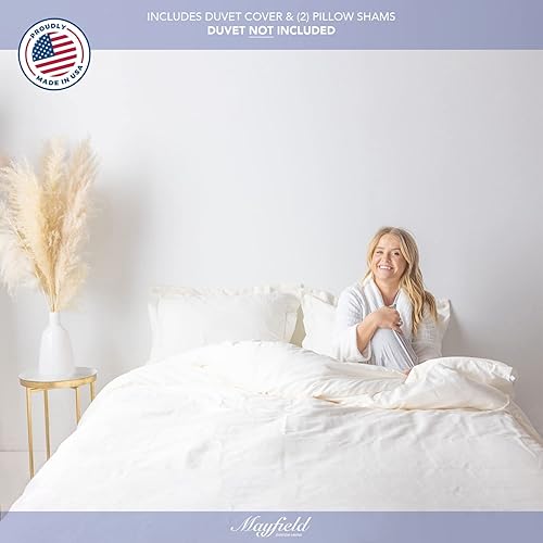 Miniatura 4 de Mayfield Juego de funda de edredón tamaño King con fundas de almohada fabricado en Estados Unidos  Juego de funda de edredón de hotel 100% algodón