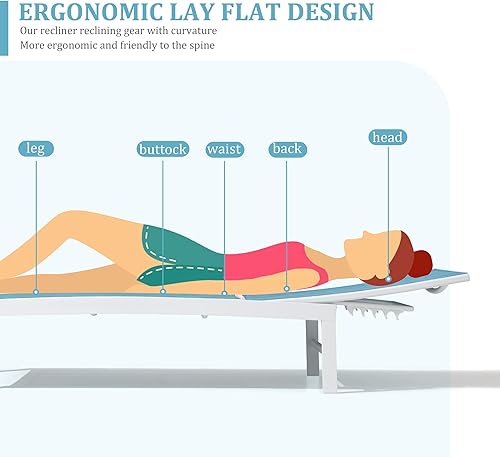 Miniatura 66 de Tumbona de aluminio para patio, tumbonas reclinables para exteriores, tumbonas para todo tipo de clima, con 5 respaldos ajustables y posiciones