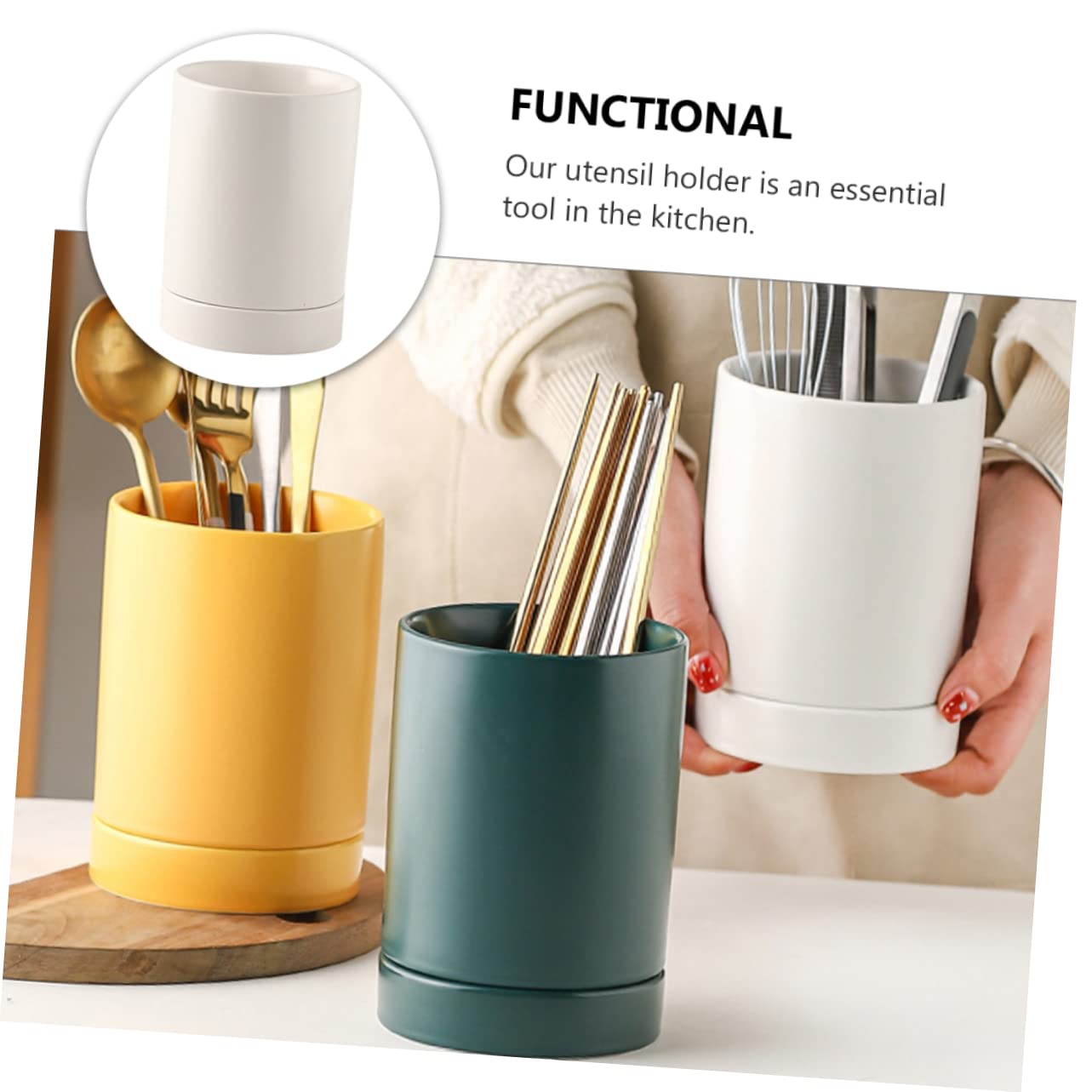 Support à Ustensiles De Cuisine Céramique Avec Base Drainante Organiseur Multifonction Pour Baguettes Fourchettes Et Cuillères Pour Cuisine Maison Et Professionnelle