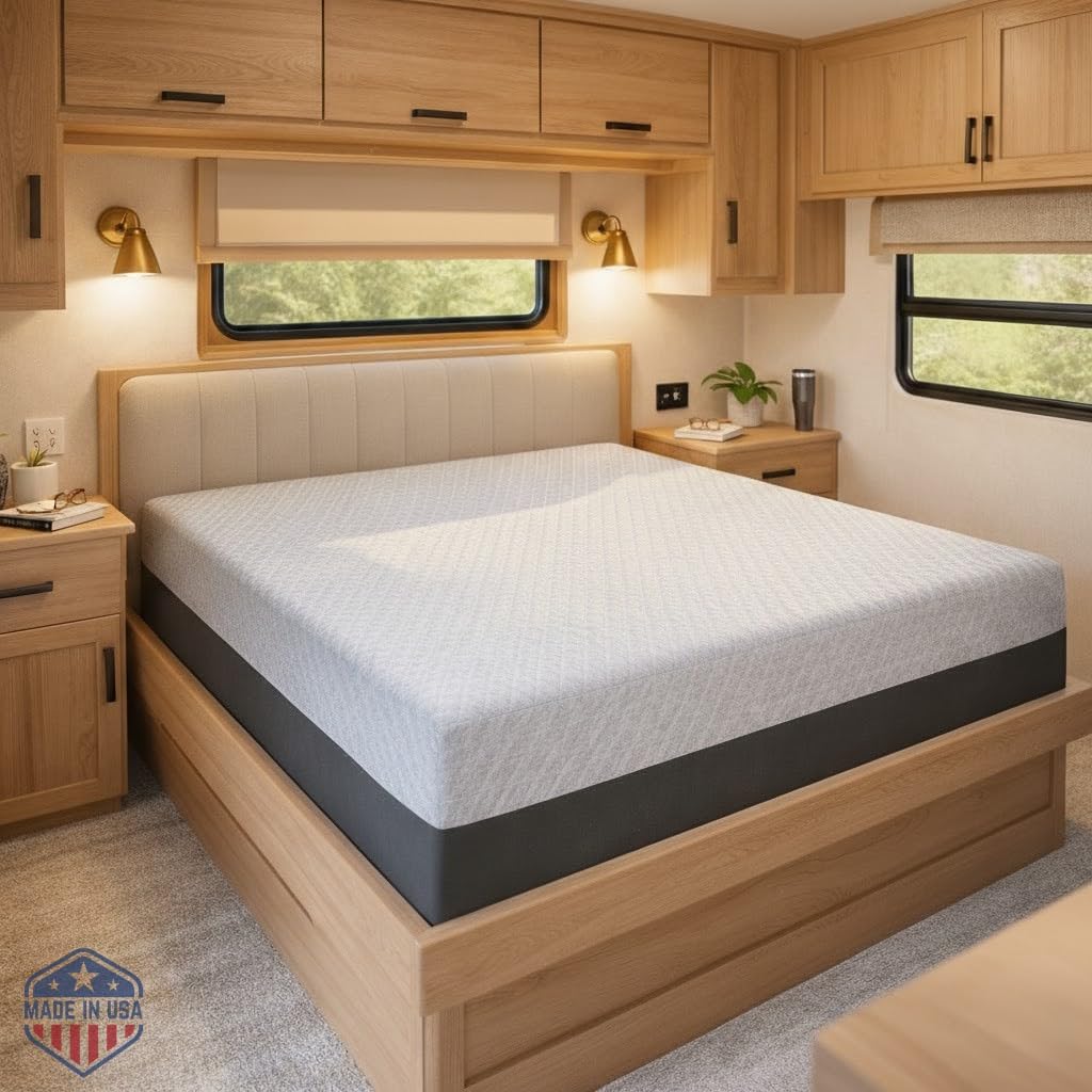 Celestial Sleep 10 Inch RV Short Queen Mattress, Made in The USA, CertiPUR-US®, Oeko-Tex®, and Fiberglass-Free™ Certified Cooling Memory Foam Camper Bed - Medium