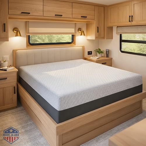 Celestial Sleep 8 Inch RV Short Queen Mattress, Made in The USA, CertiPUR-US®, Oeko-Tex®, and Fiberglass-Free™ Certified Cooling Memory Foam Camper Bed - Firm