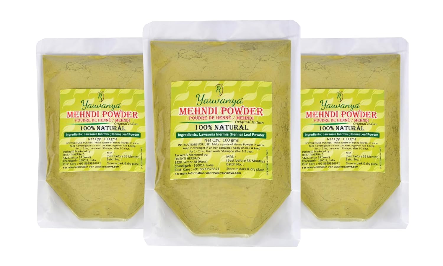 Yauvanya 100% Pure Mehndi Powder - 300 gms (3 Packets of 100 gms Each) Natural Hair Color, Conditioning, and Strengthening for Healthy, Vibrant Hair - No Chemicals, no ammonia, no PPD (Orignal Indian Rajasthani Mehndi)-picture-45