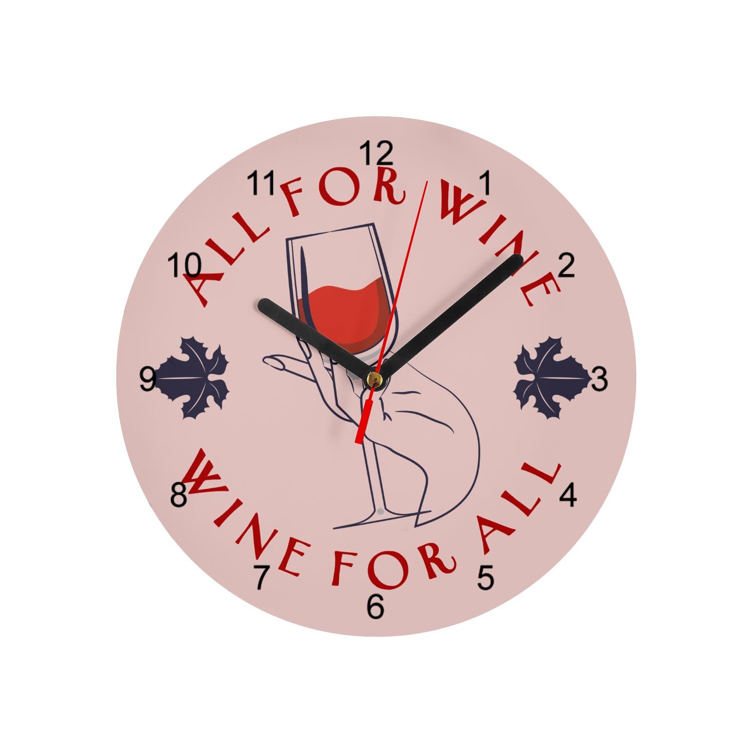 Horloge murale en verre All for Wine décor rose humour pour cuisine et coin bar