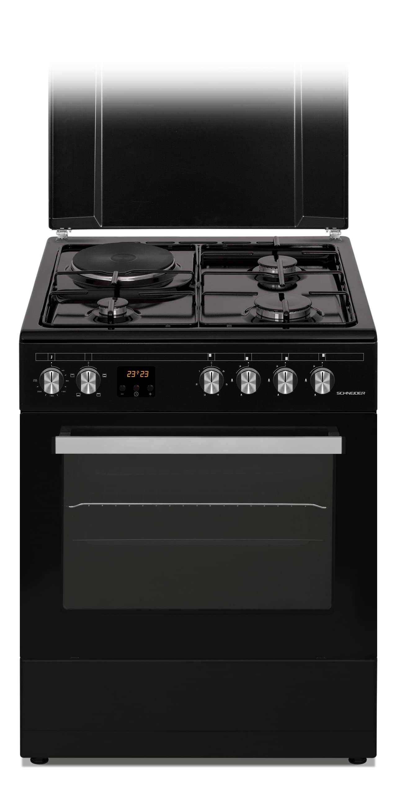 SCHNEIDER - SCG631CB - Cuisinière mixte - 4 foyers - Four électrique - Noir