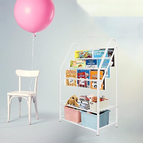 Miniatura 6 de aboxoo Estantería de Metal para Niños Independiente para Habitación de Niños de 25 Pulgadas Estantería Blanca para Niños Pequeños Organizador de