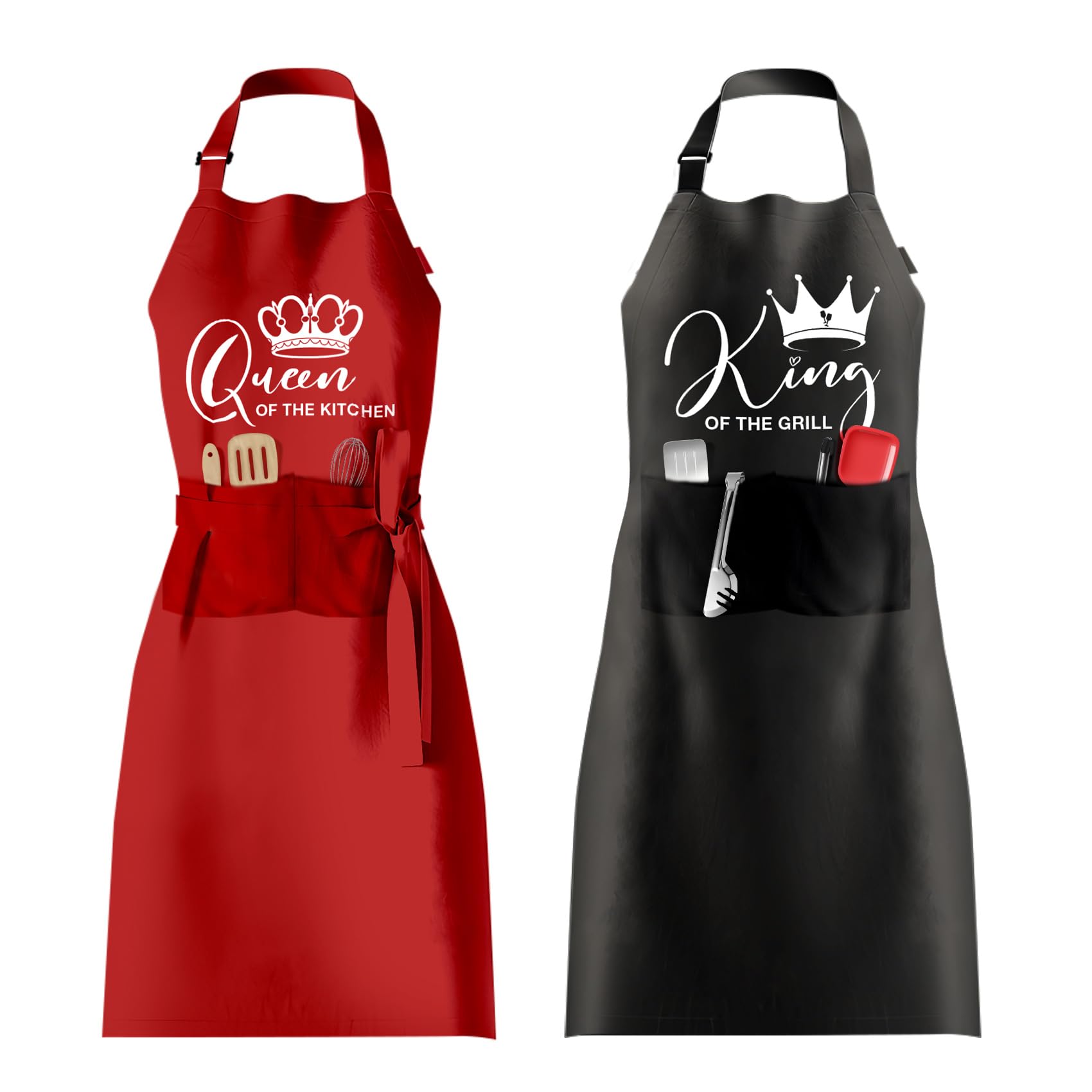 OARSE King Queen Apron Set Couple Aprons for Valentine's Day gifts His and Her Aprons for Couples