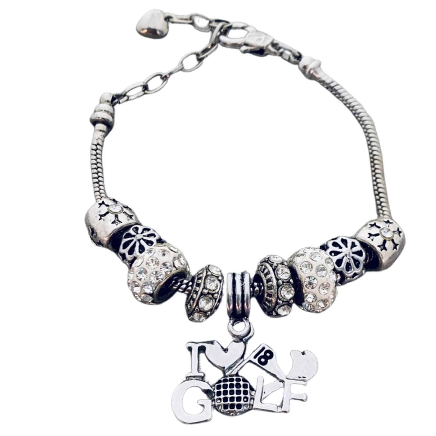 Golf Charm Beaded Bracelet Womens Golf Jewelry I Love Golf