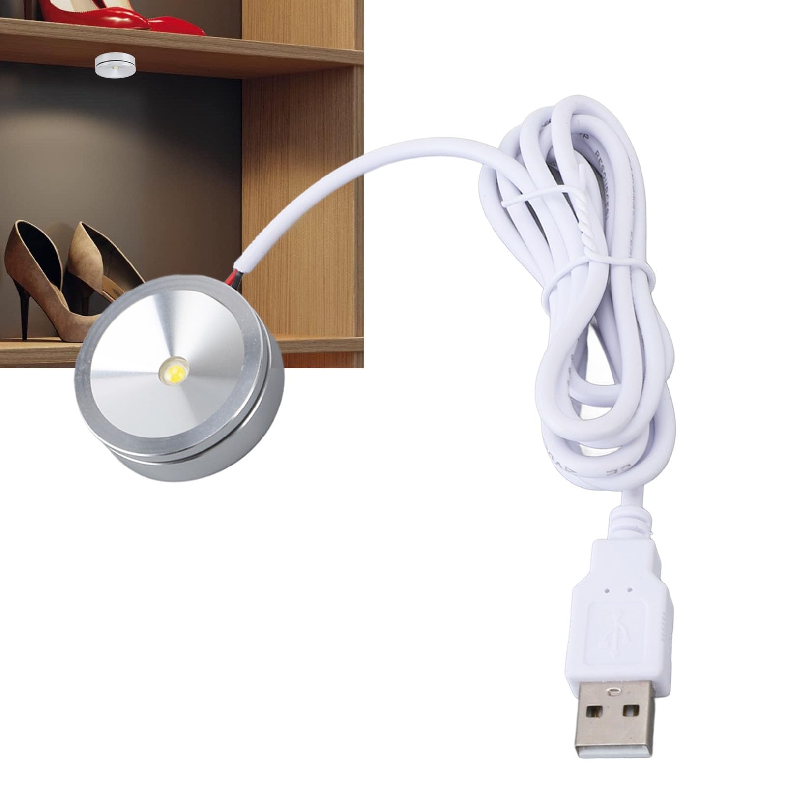 Pilipane Small LED Light 2pcs USB Plug 5V 1W Mini Spotlight for Display Cabinets Jewelry Cupboards Warm Light with Generous Cable Length Easy Installation and Wide Application (Warm Light)