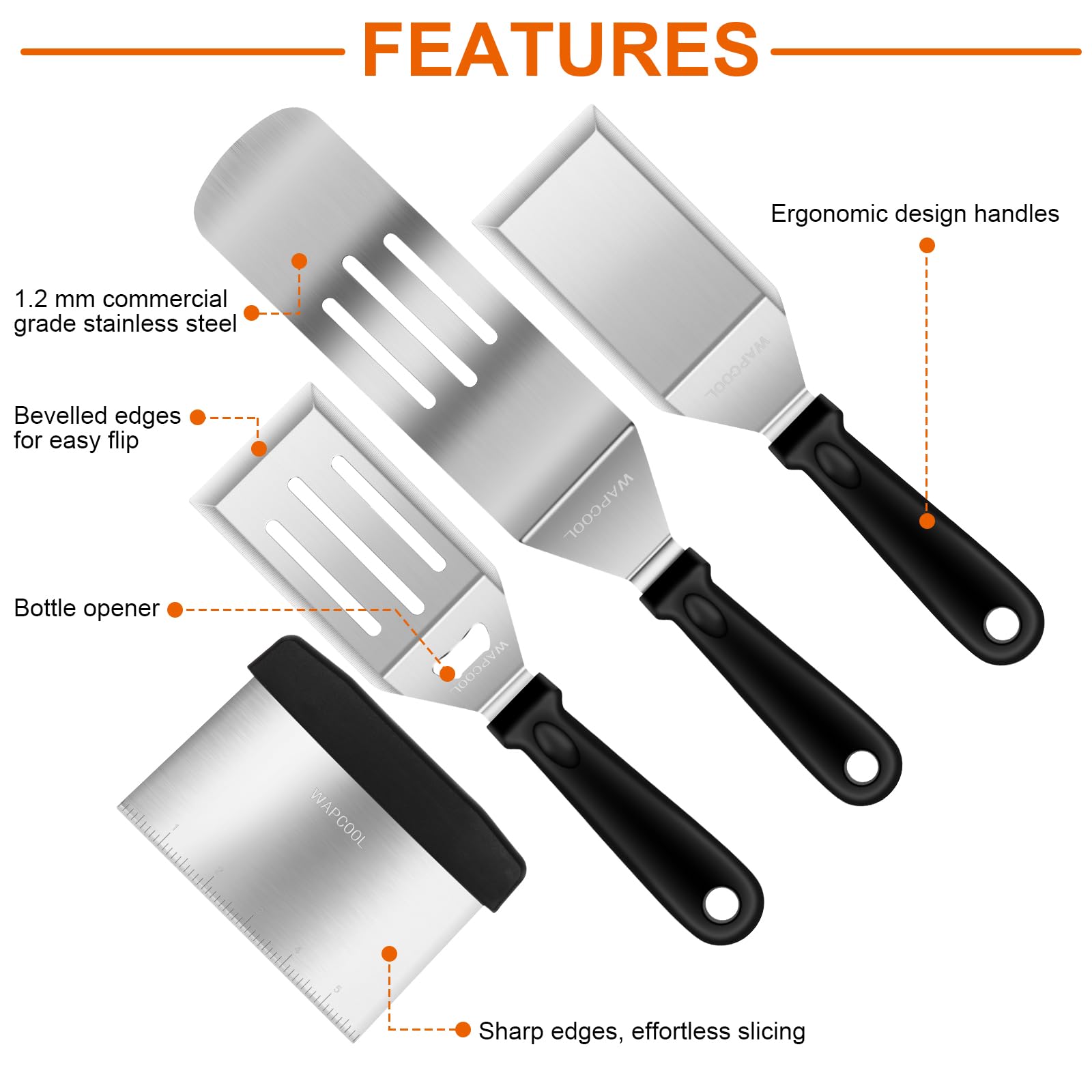 Griddle Accessories Kit, 7 Pcs Flat-top Grill Accessories Set for Blackstone, Commercial Grade Griddle Tools Short/Long Spatulas Set with Chopper, Bottle, Carry Bag