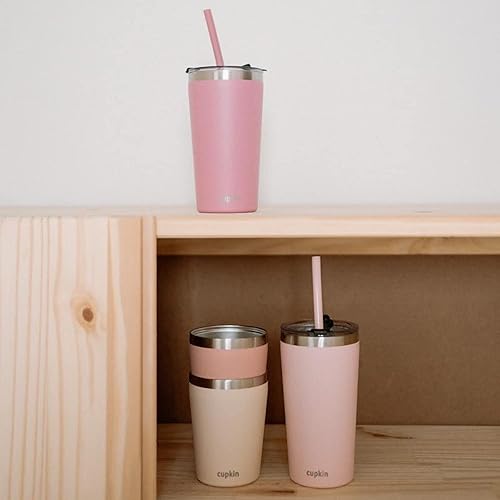 Miniatura 8 de CUPKIN Vaso aislado de acero inoxidable con tapa y popote, botella de agua de 20 onzas y popote, tazas de acero inoxidable, taza de café de viaje