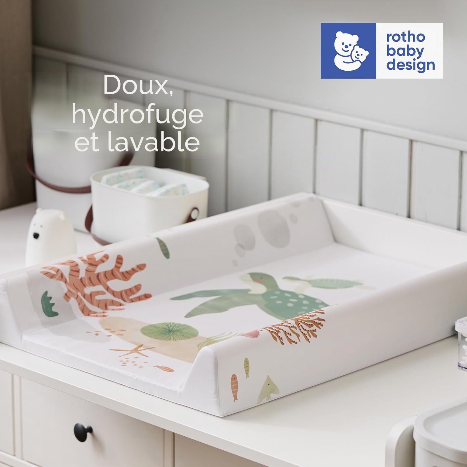 Rotho Babydesign Wickelauflage Keil 50x70 cm wasserdicht abwaschbar Motiv Sea Life