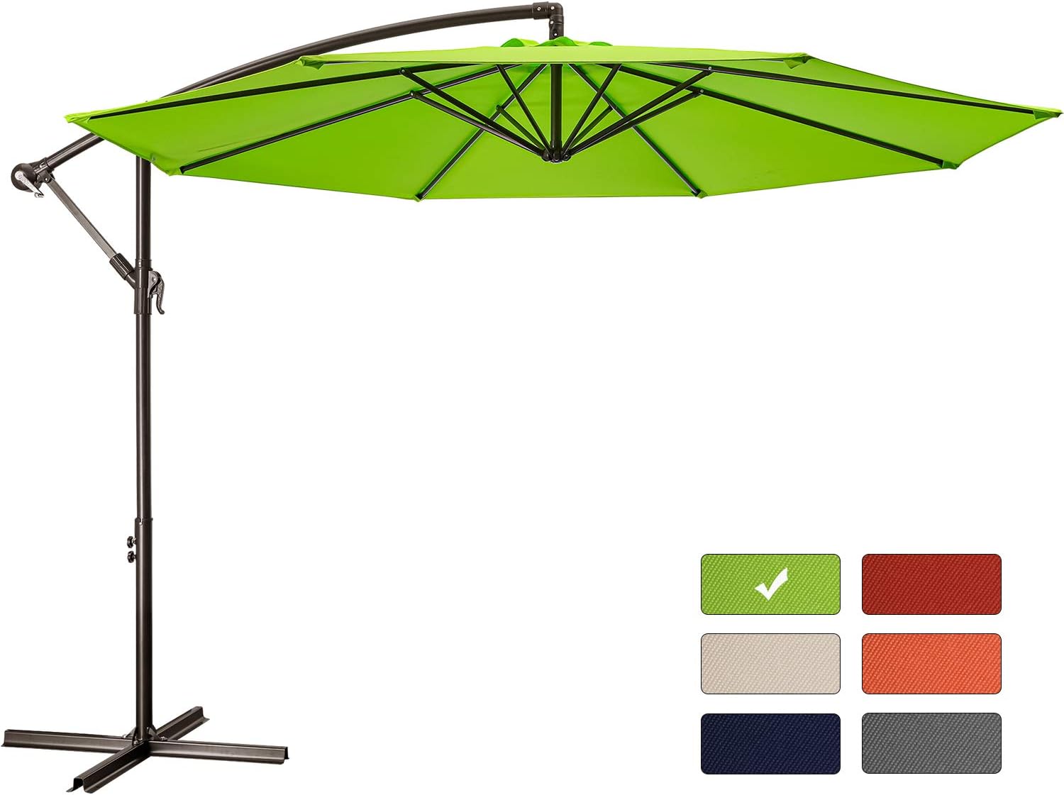 Patio Umbrella 10 ft Cantilever Offset Umbrella Outdoor Market Hanging Umbrellas Garden Umbrella & Crank with Cross Base, 8 Ribs (10 FT, Fruit Green)