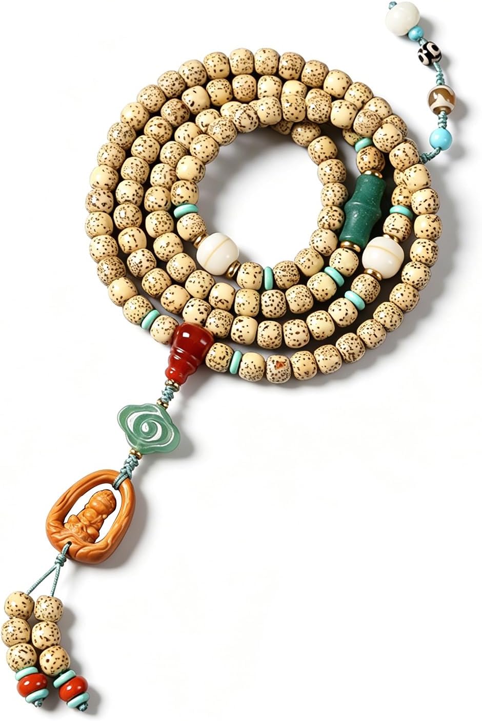 108 Beads Natural Aged Star Moon Bodhi Seed Mala Bracelet, Meditation Mala Beads for Yoga Zen Jewelry