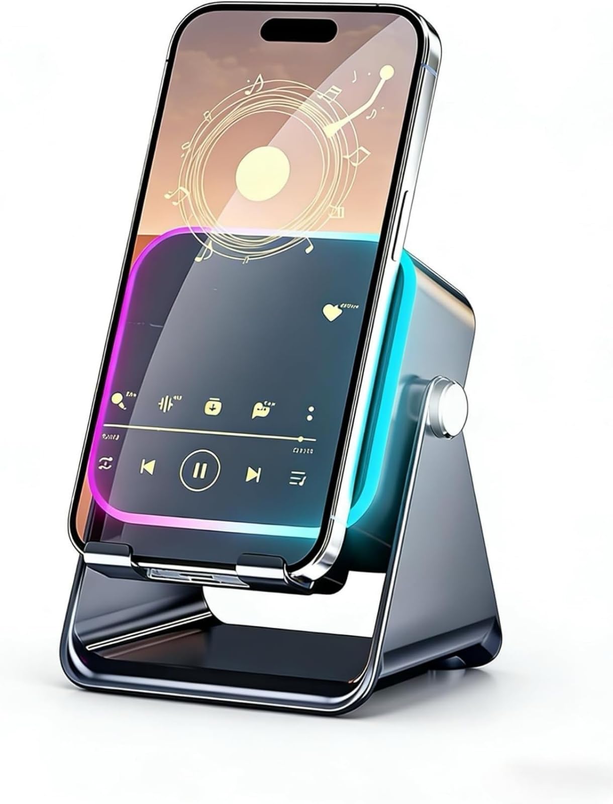 5-in-1 Wireless Induction Speaker Bluetooth Speaker with Phone Stand, Stereo Sound,3500mAh Rechargeable Battery, Multiple RGB Ambient Lights, 360° Adjustable Stand,Compatible with iPhone/Android/iPad-image-38