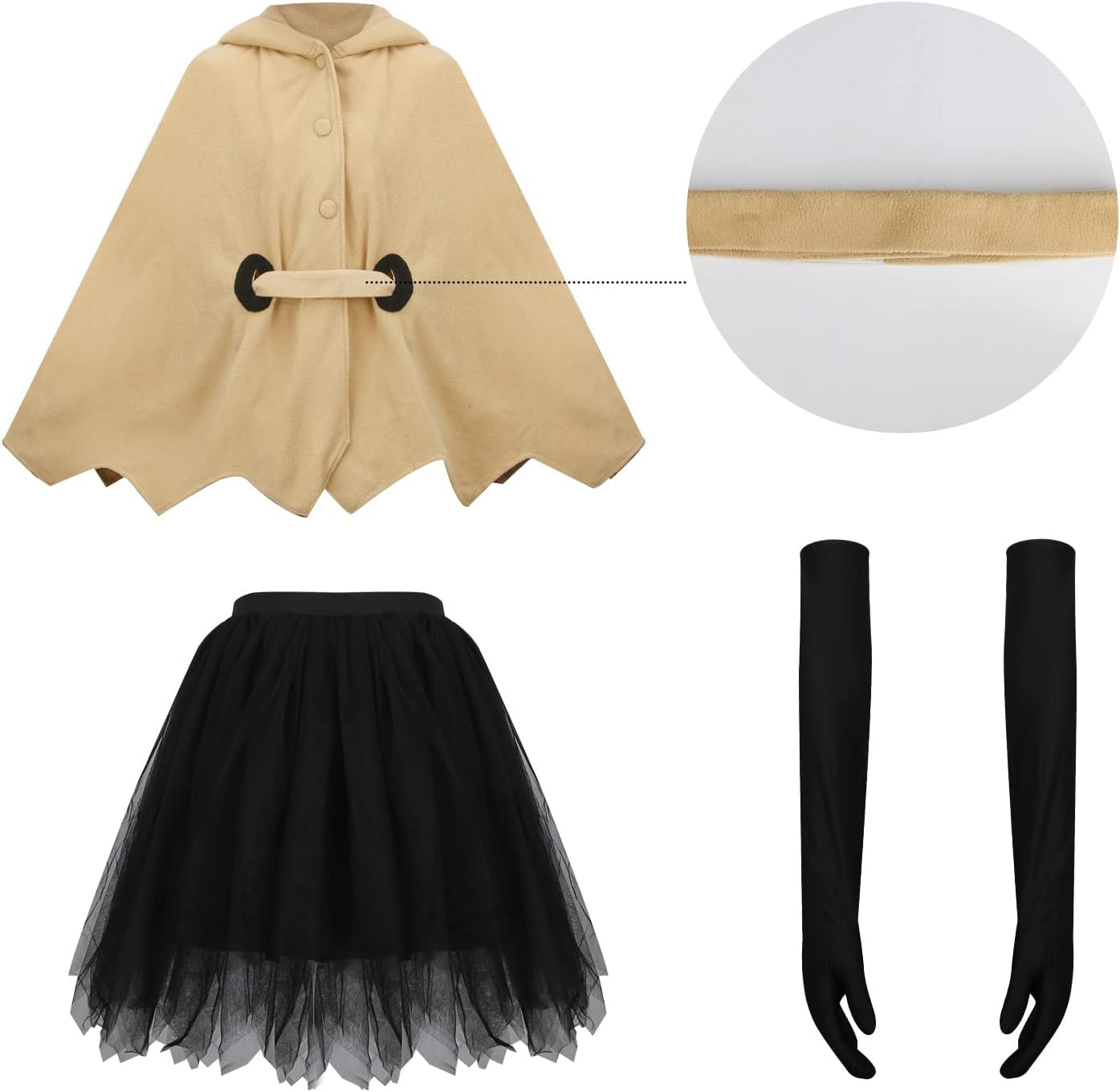 NIHONCOS Womens Long Ears Hooded Cloak Costume Yellow Ghost Cape Hoodie Skirt Belt Gloves Halloween Cosplay Costume Outfit