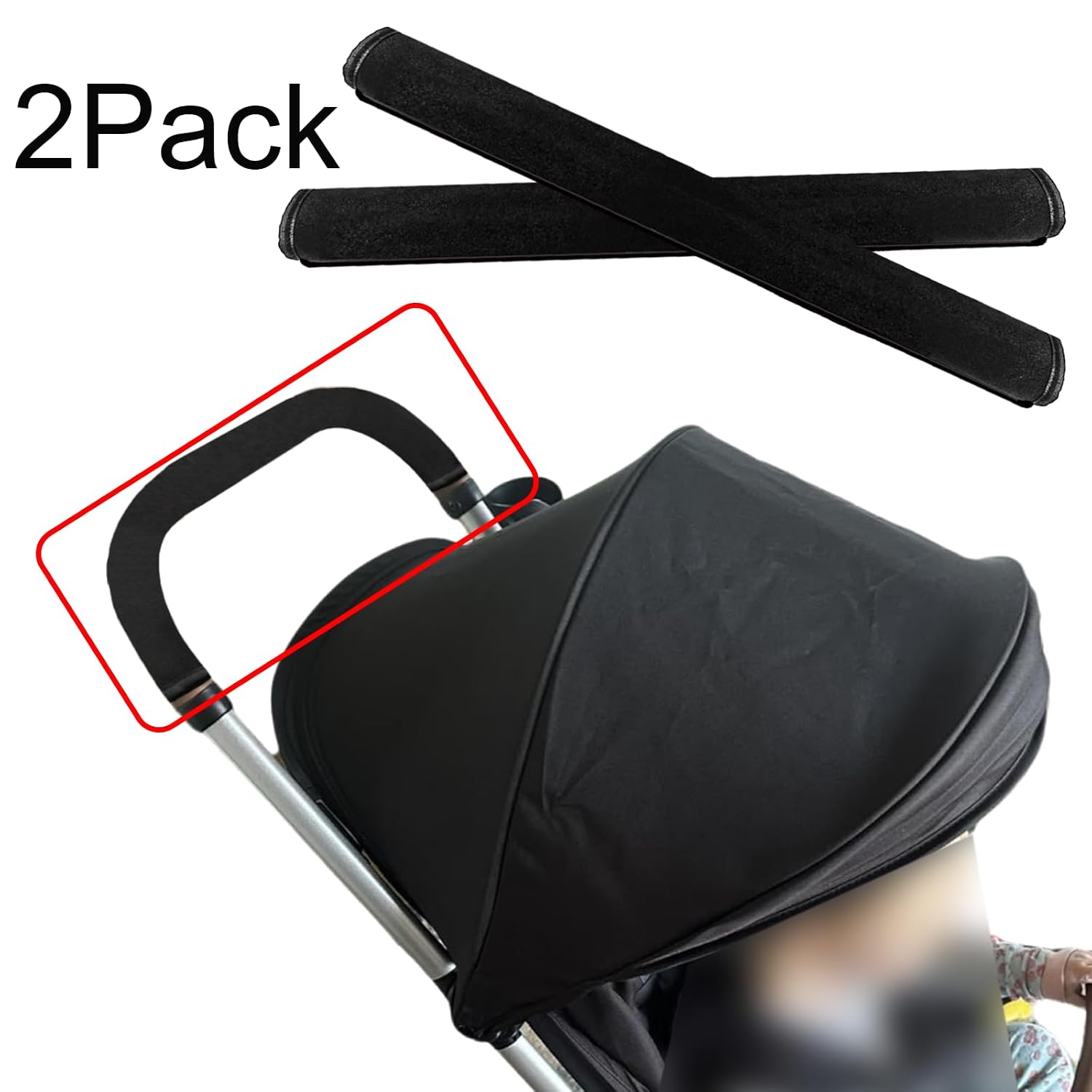2Pack 18.7×1.37×1.37in Armrest Handle Cover, Pushchair Protector Handlebar Sleeve Bumper Dust Proof Handle Accessories Removable Fabric Universal Pushchair Case Grip Bar Replacement Arm Covers image 4