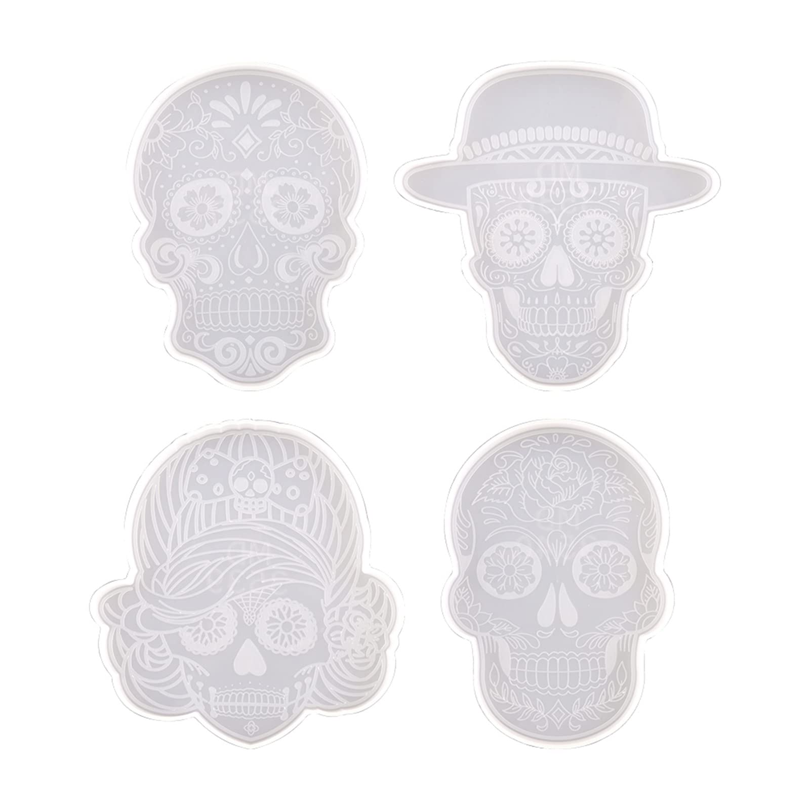 Jigeren Dinner Placemat 4 Pieces Skull Coaster Epoxy Resin Mold Cup Mat Mug Pad Silicone Mould Diy Crafts
