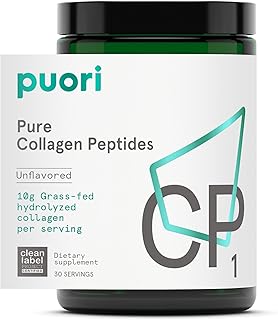 Puori Polvo de péptidos de colágeno puro, sin sabor - 10g de colágeno bovino hidrolizado alimentado con pasto apoya la salud de la piel, la fuerza del cabello y las uñas, el dolor articular y el apoyo