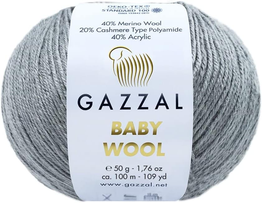 1Pack (Skein) Gazzal Baby Wool XL, 40% Merino Wool, 20% Cashmere Type Polyamide, 40% Acrylic, Each 1.76 Oz (50g) / 109 Yards (105m), Worsted Baby Popular Yarn (818)