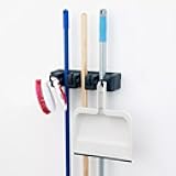 XYJNYO Broom and Mop Holder Wall Mount, Hooks Hanger for Mops and Broom, Organizer Kit with 3 Slots and 4 Hooks, Perfect for House, Bathroom, Laundry, Garden, Tool Room, Garage, Wall Mounted, Black