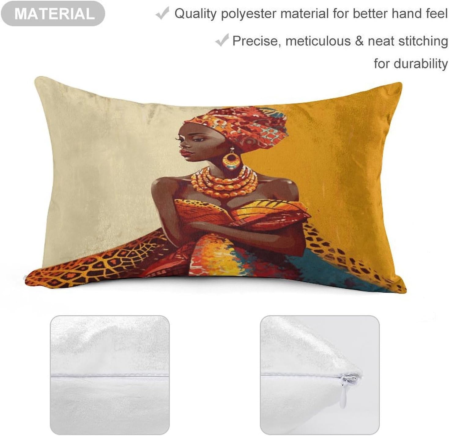Throw Pillow Cover Gold Velvet Pillowcase Lumbar Pillow Cover Traditional African Girl Painting Cushion Covers Decorative Pillow Case Soft Cushion Case Pillow Protector Pillow Sham 20" X 12"