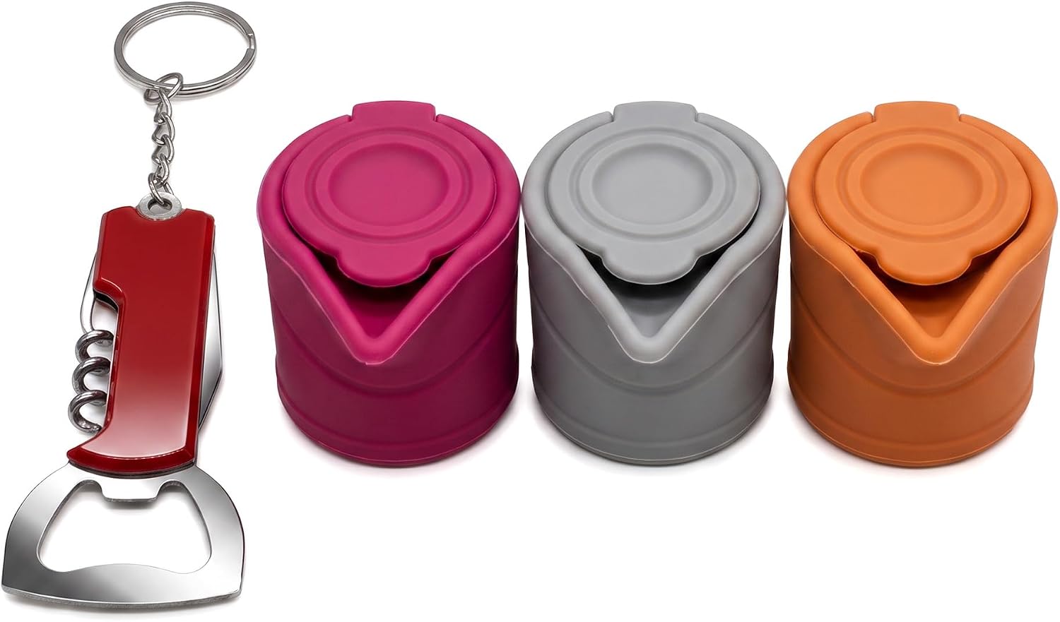Travel Wine Pour Spout Stoppers and Opener Set Silicone