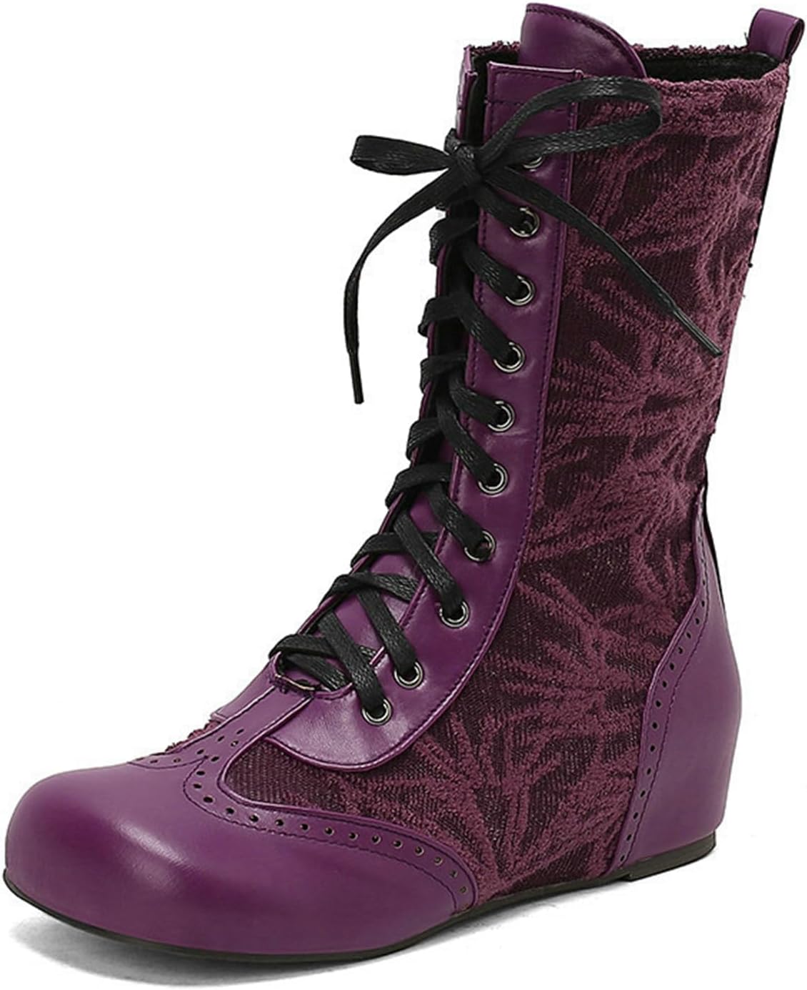 Women Vintage Flats Short Boots Lace up Round Toe Mid Calf Boot Medieval Dressy Renaissance Flat Victorian Boots