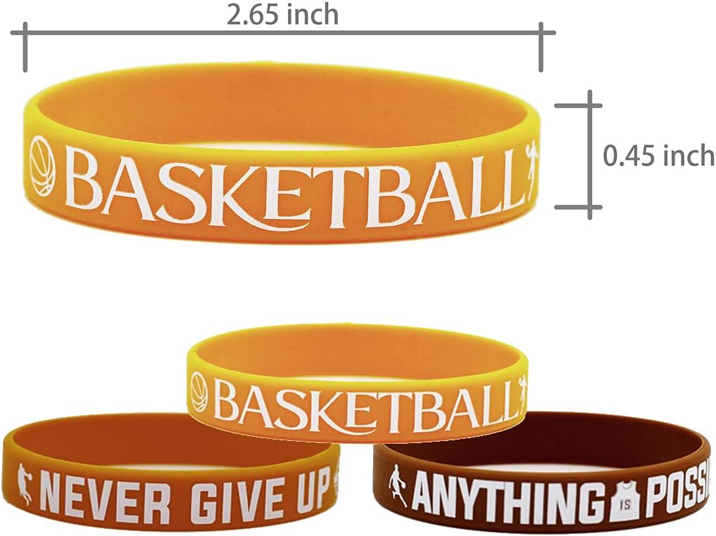 (12-Pack) Rubber Inspirational Quote Silicone Bracelets, Basketball Bracelets Sports Quotes, Personalized Silicone Wristbands, Gifts for Basketball Team | Party Favors | Basketball Lovers | Fans : Sports & Outdoors