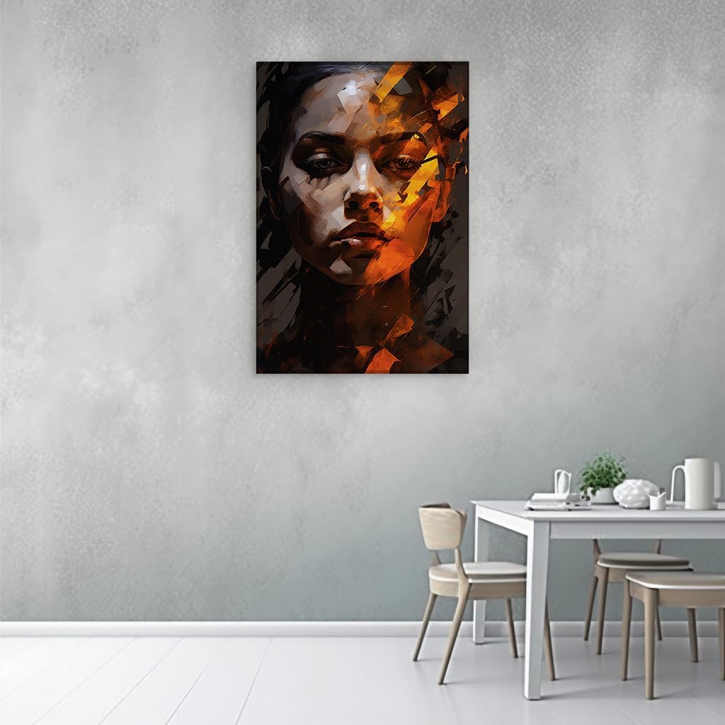 Canvas for Living room. Whispers of Melancholy: A Geometric Gaze into the Depths of Contemplation, 27 x 18 inch Canvas Wall Art - Contemporary Masterpieces - Modern Home Decor