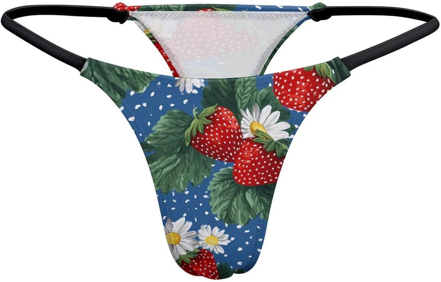 Strawberry Daisy Leaves Dots Women's G-String Thong Underwear T-Back Panties Low Rise Underpants