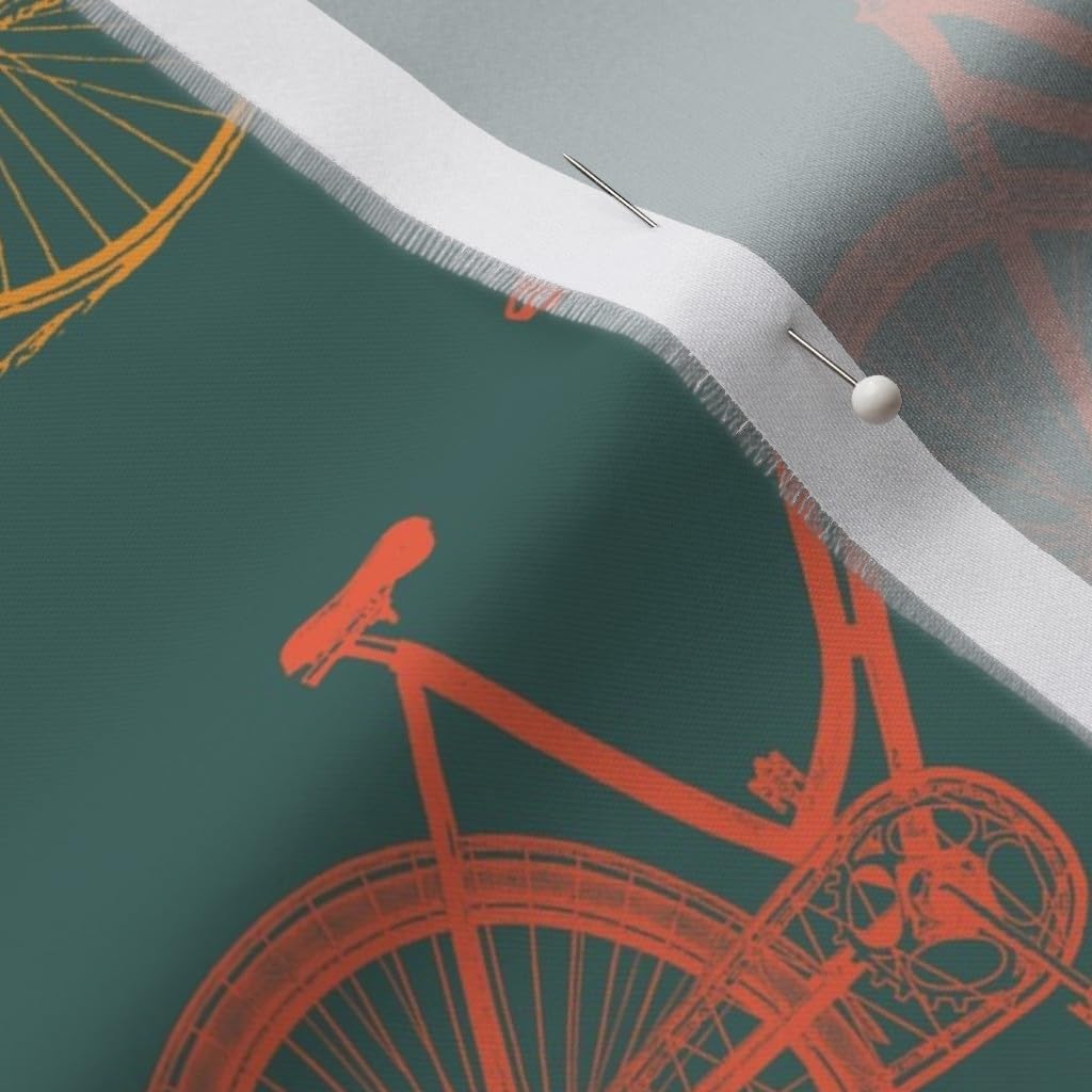 Spoonflower Fabric - Retro Antique Bicycles Large Bike Bicycle Pattern Color Dark Teal Printed on Organic Cotton Sateen Fabric by The Yard - Sewing Quilting Apparel Home Decor