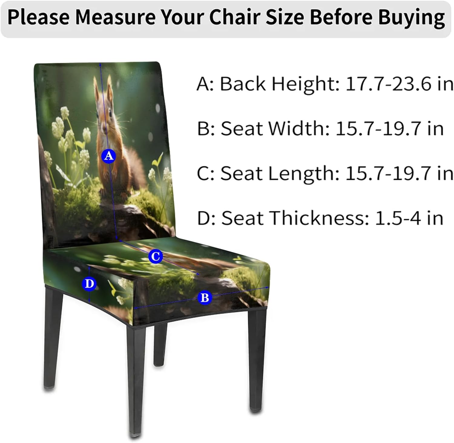 QsirBC Meadow Squirrel Cute Stretch Dining Room Chair Covers Set of 6 Chair Slipcovers Removable Washable Kitchen Seat Covers Chair Protectors for Hotel Party Wedding