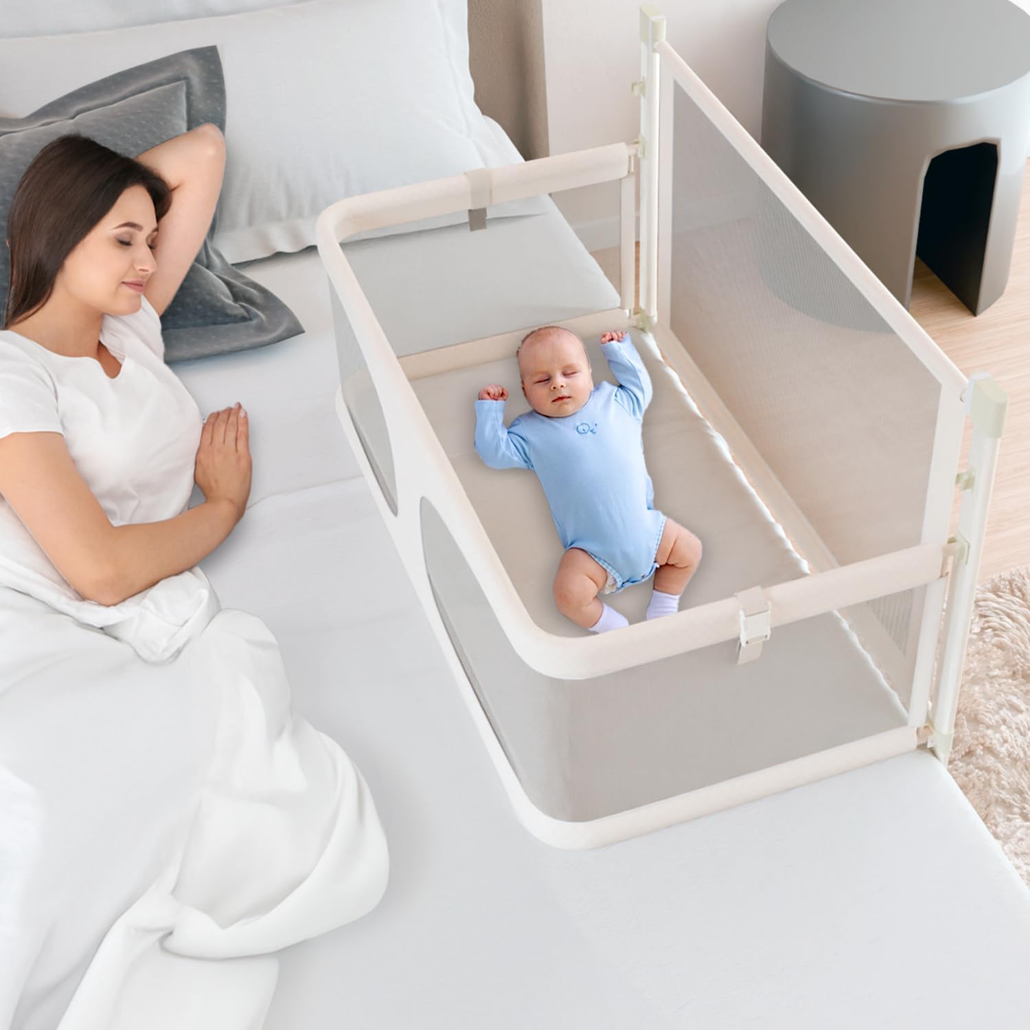 samusagya 3-in-1 Baby Bassinet, Bedside Sleeper & Portable Crib – Adjustable Height, Breathable Mesh, Soft Washable Liner, Easy Assembly, Next-to-Me Co-Sleeper Bed