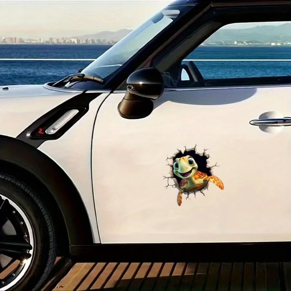 2pc Sea Turtle 3D Effect Car Sticker, 5.12"x5.12", Adhesive Funny Turtle Decal for Vehicle Windows, Walls, Laptops - Durable, Weatherproof Ocean - Themed Decoration |#AZ125 - Image 2