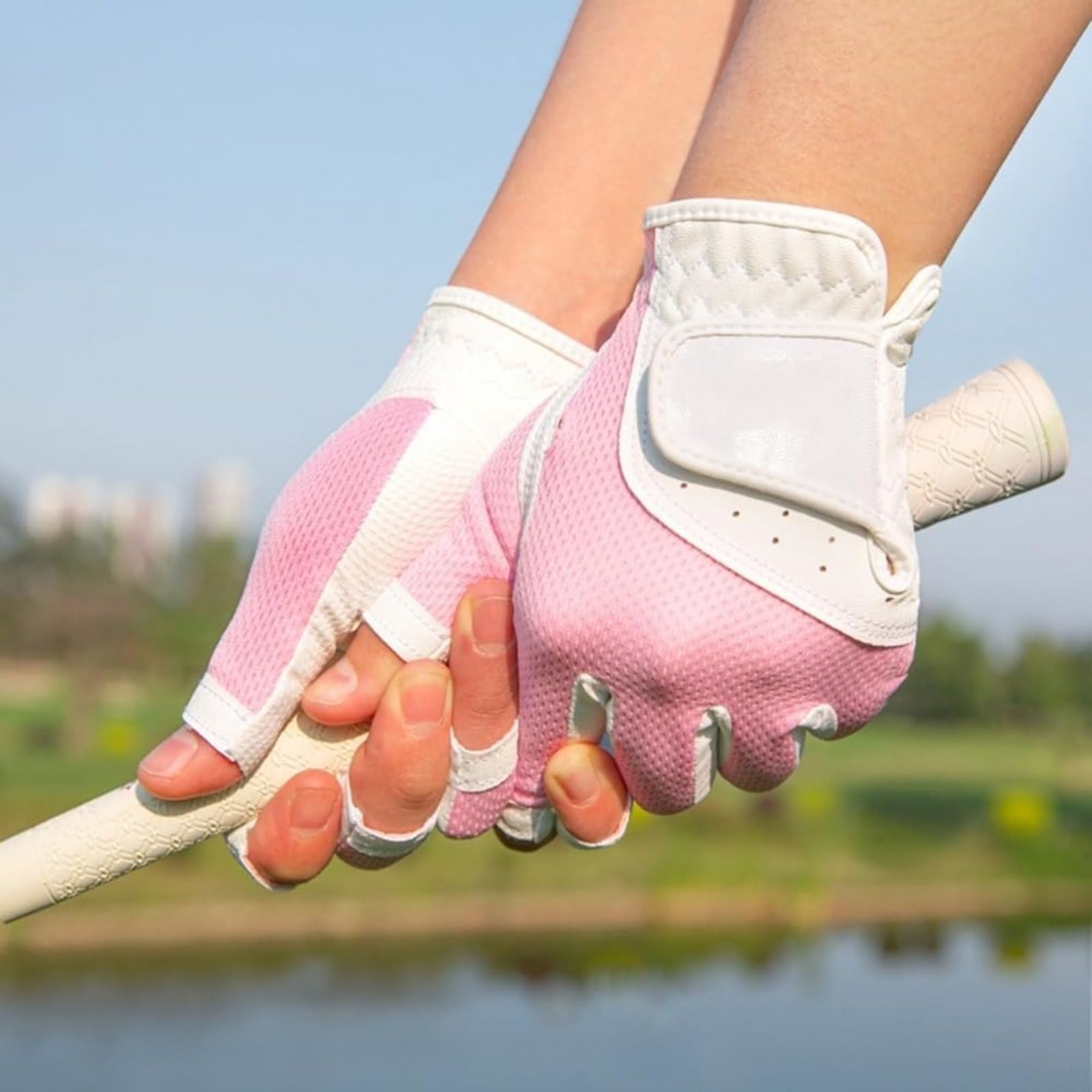 Guante Golf, Guantes de Golf Abiertos for Mujer, Cubierta Protectora Solar de Malla Transpirable for Mano Izquierda y Derecha, Verano, 1 par Guantes Golf