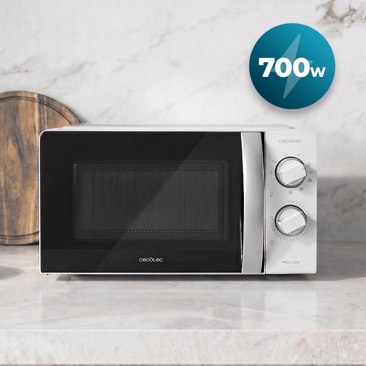 Cecotec Kuchenka mikrofalowa 20 l z grillem ProClean 2110 Wave, 700 W z 6 poziomami mocy, pojemność 20 l, funkcja grillowania, technologia 3DWave, tryb rozmrażania, timer do 30 min