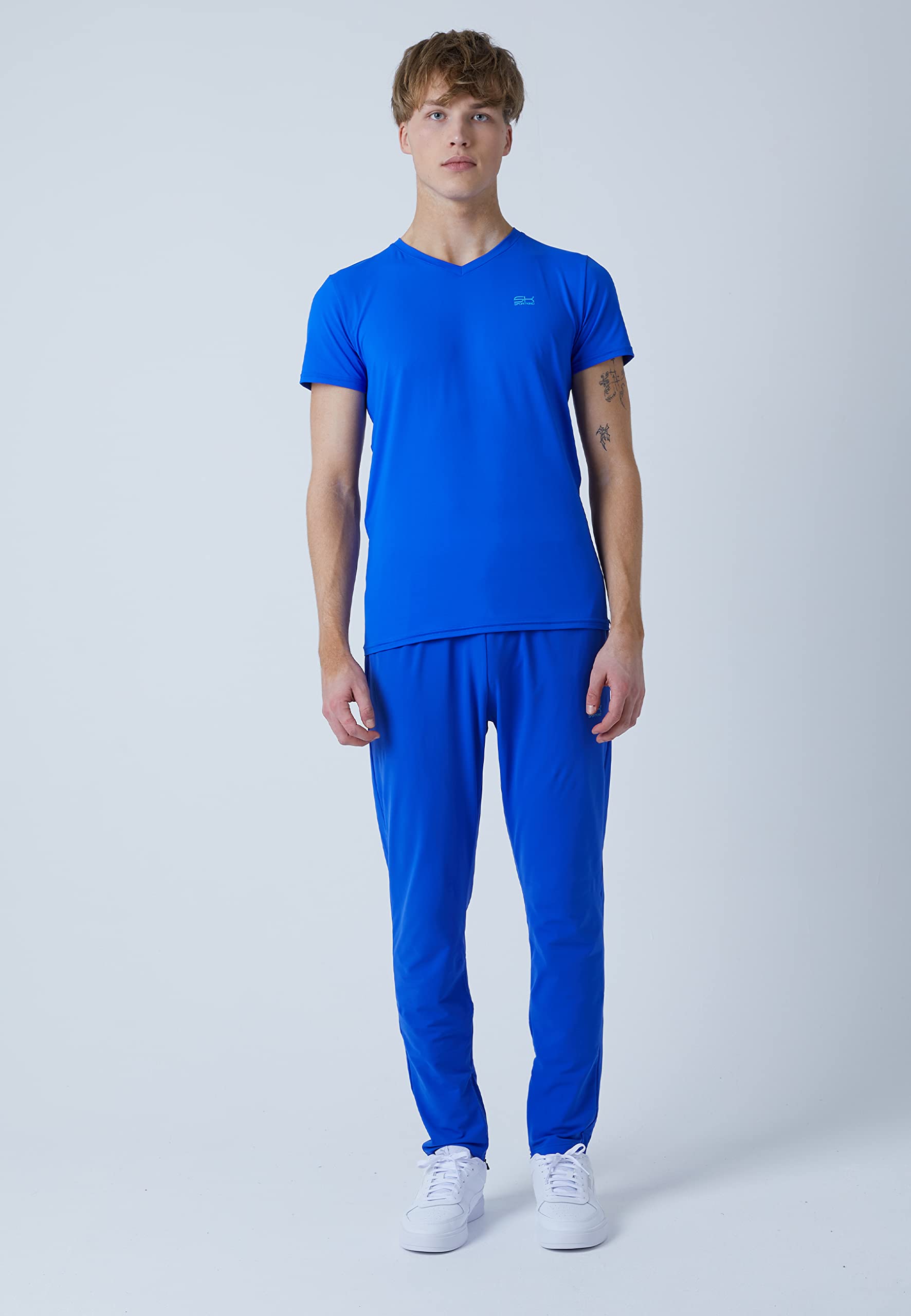 Sportkind Jungen & Herren Tennis, Padel, Running, Fitness T-Shirt V-Ausschnitt, atmungsaktiv, UV-Schutz UPF 50+, Kurzarm