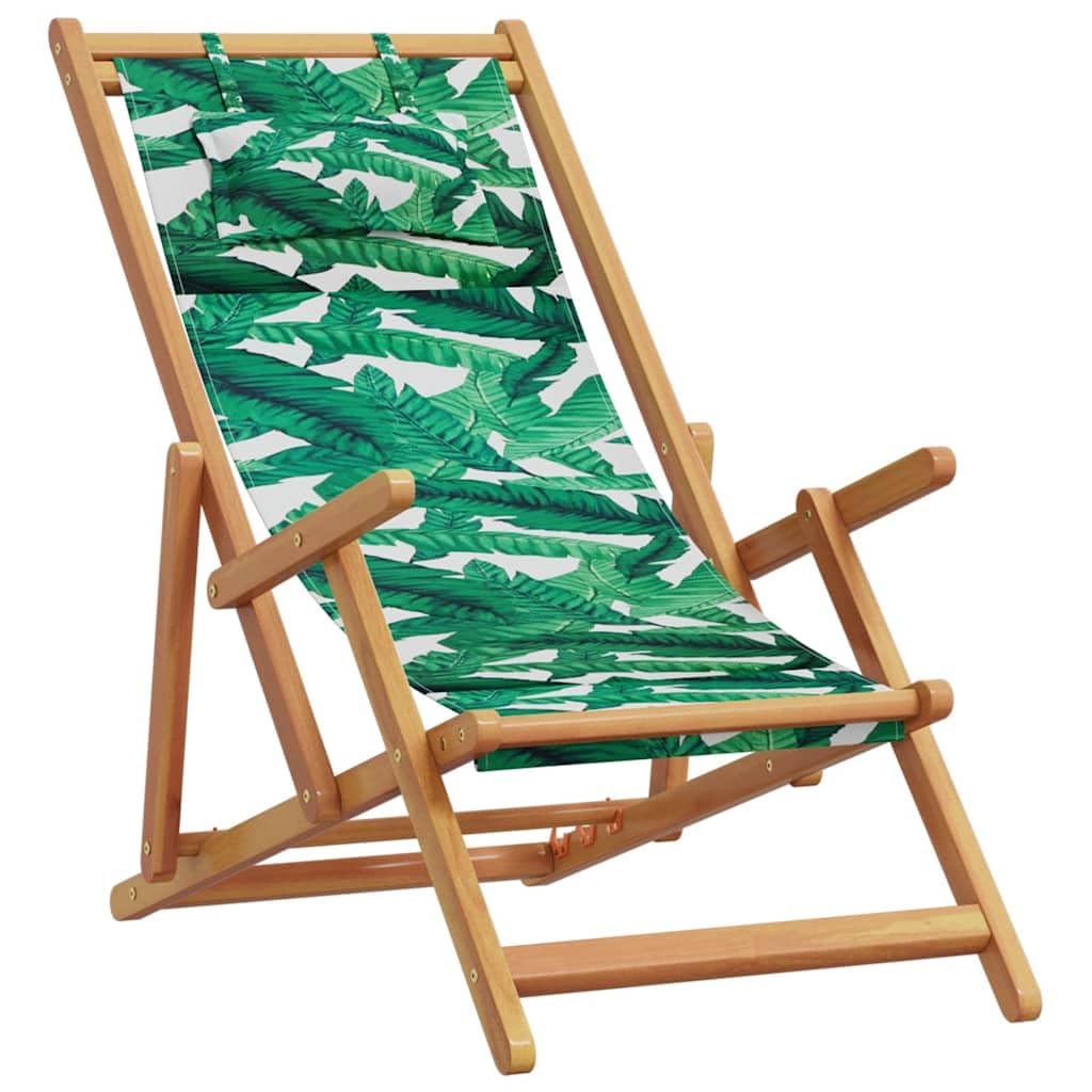 Silla de playa plegable de madera con marco de eucalipto macizo y tela transpirable, ajustable en 3 posiciones, cojín y reposabrazos, resistente hasta 110 kg.