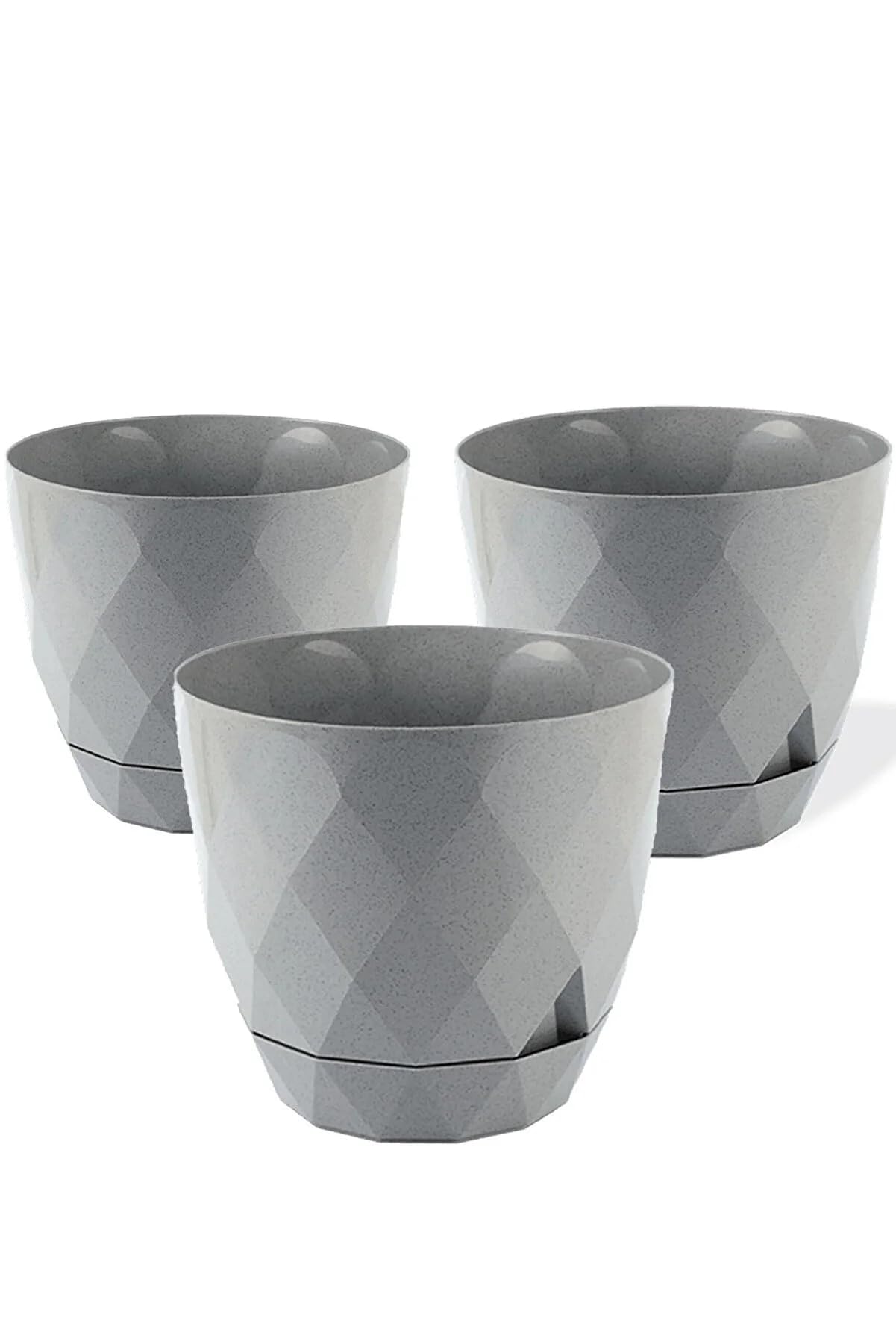Muddy Hands Set of 3 Decorative Plant Pots Indoor Home Garden Round Plastic House Plant Flower Herb Planters (Grey, 4.8 Litre)