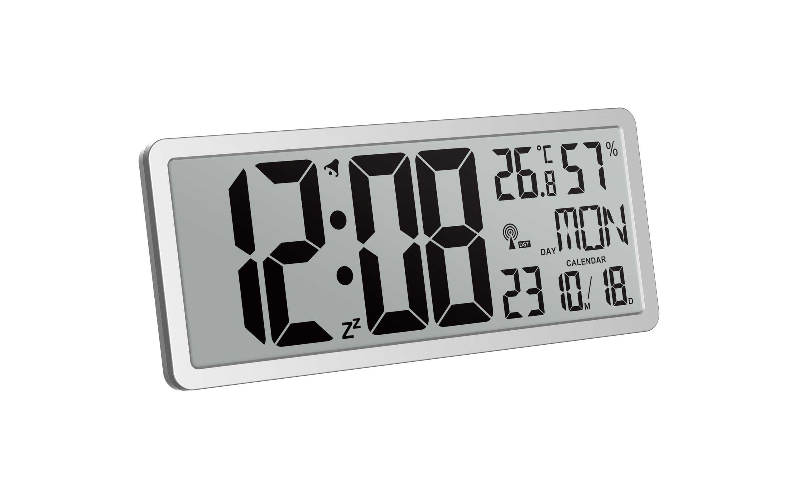 Technoline WS 8135 Funkwanduhr mit DCF77 Funkuhr | XXL LCD Display | Innentemperatur & Luftfeuchtigkeit | Kalender mit Wochentag | Wecker mit Snooze | Wand- und Tischuhr | 24/12h Anzeige