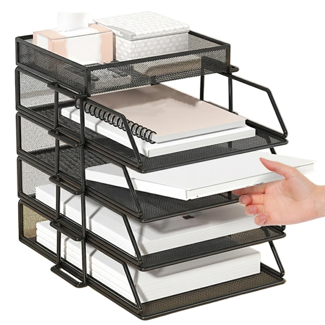 Onchdbfhuu Desk Organizer 5-Tier Desk Organizer Stackable Tray File and Desktop Holder for Paper Letter Accessories Black