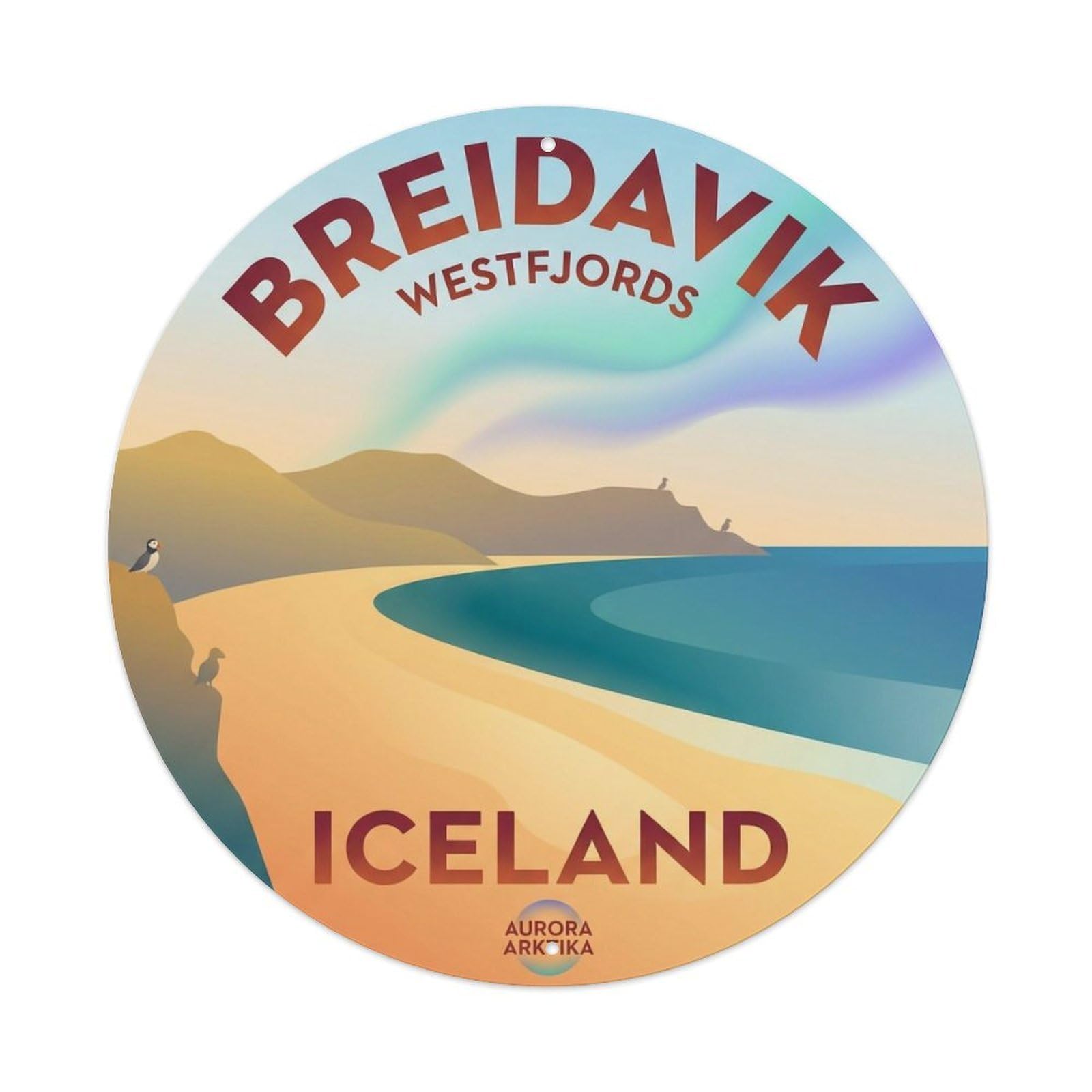Vintage Travel Breidavik Iceland Bay Metal Tin Sign