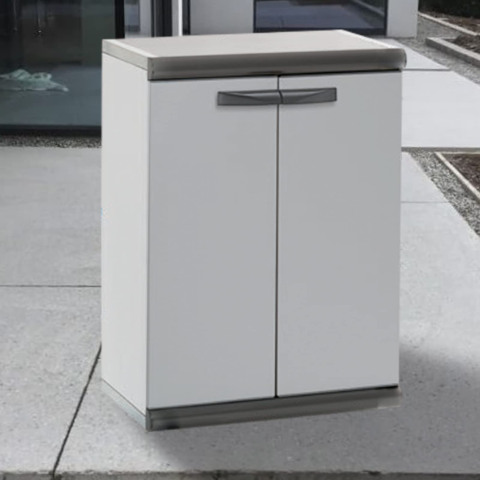 Gardiun Armario Bajo de Jardín Sintra 2 62,5x39x84 cm en Resina con 1 Balda y 2 Puertas, Protección UV, Color Gris