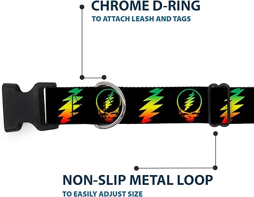 Miniatura 5 de Buckle-Down Collar de clip de plástico, roba tu cara con relámpago negro repetido, 12 pulgada de ancho, se adapta a cuello de 9 a 15 pulgadas, grande