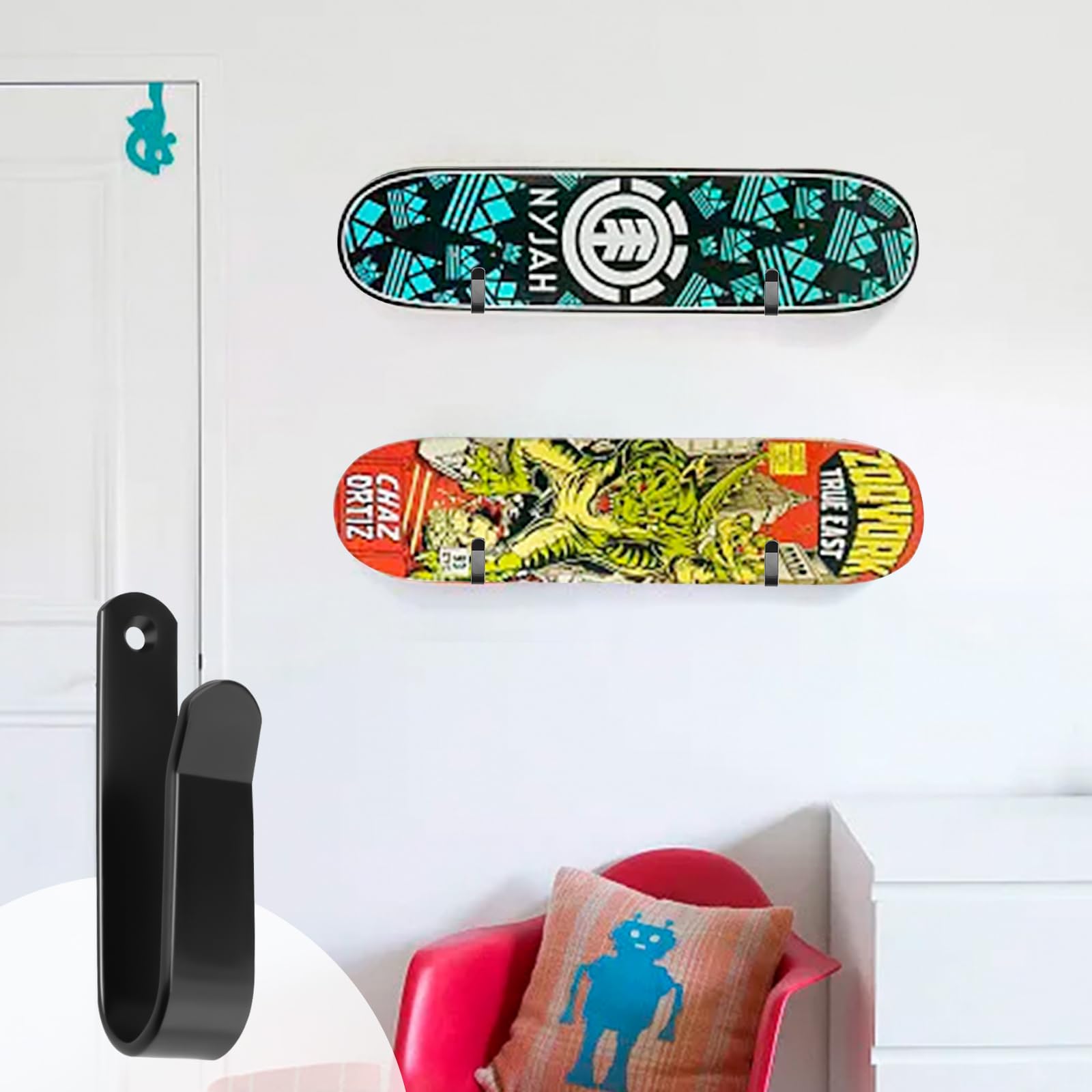 Soporte de Pared para Snowboard, Estante de Exhibición para Esquís, Tablas de Snowboard, Longboards y Patinetas, 4 Piezas