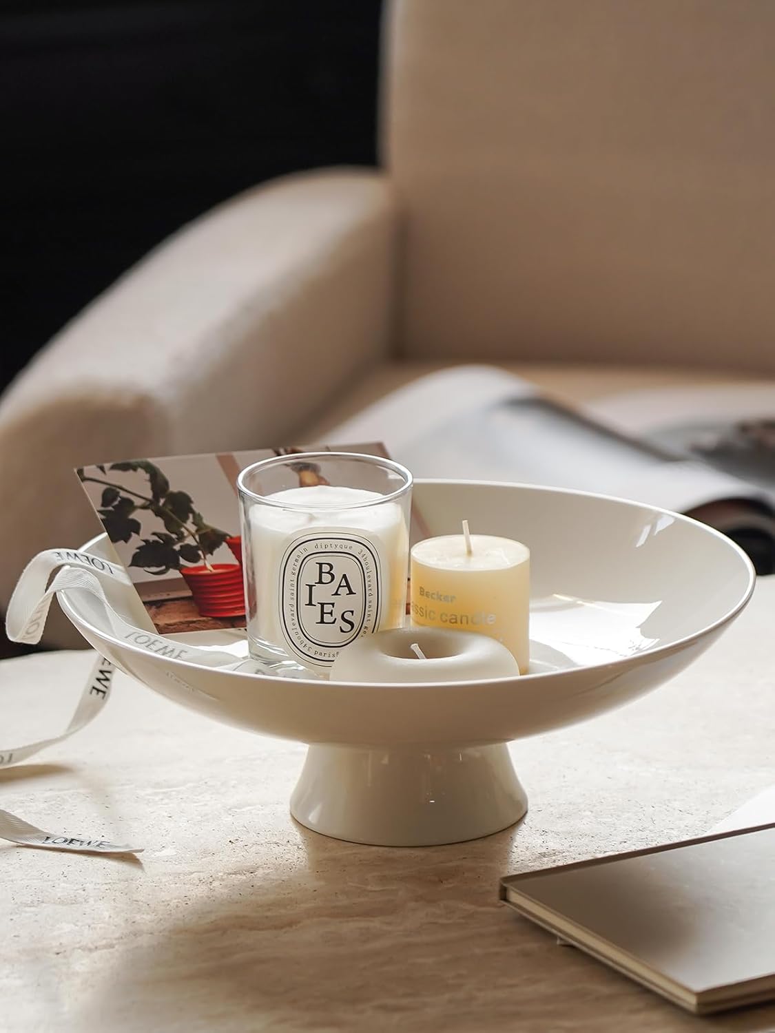 Kanwone Large Fruit Bowl for Kitchen Counter - Decorative Bowls for Home Décor - Ceramic Fruit Bowl, Pedestal Bowl - Modern Key Bowl for Entryway Table - 11.5 Inches, White - Image 6