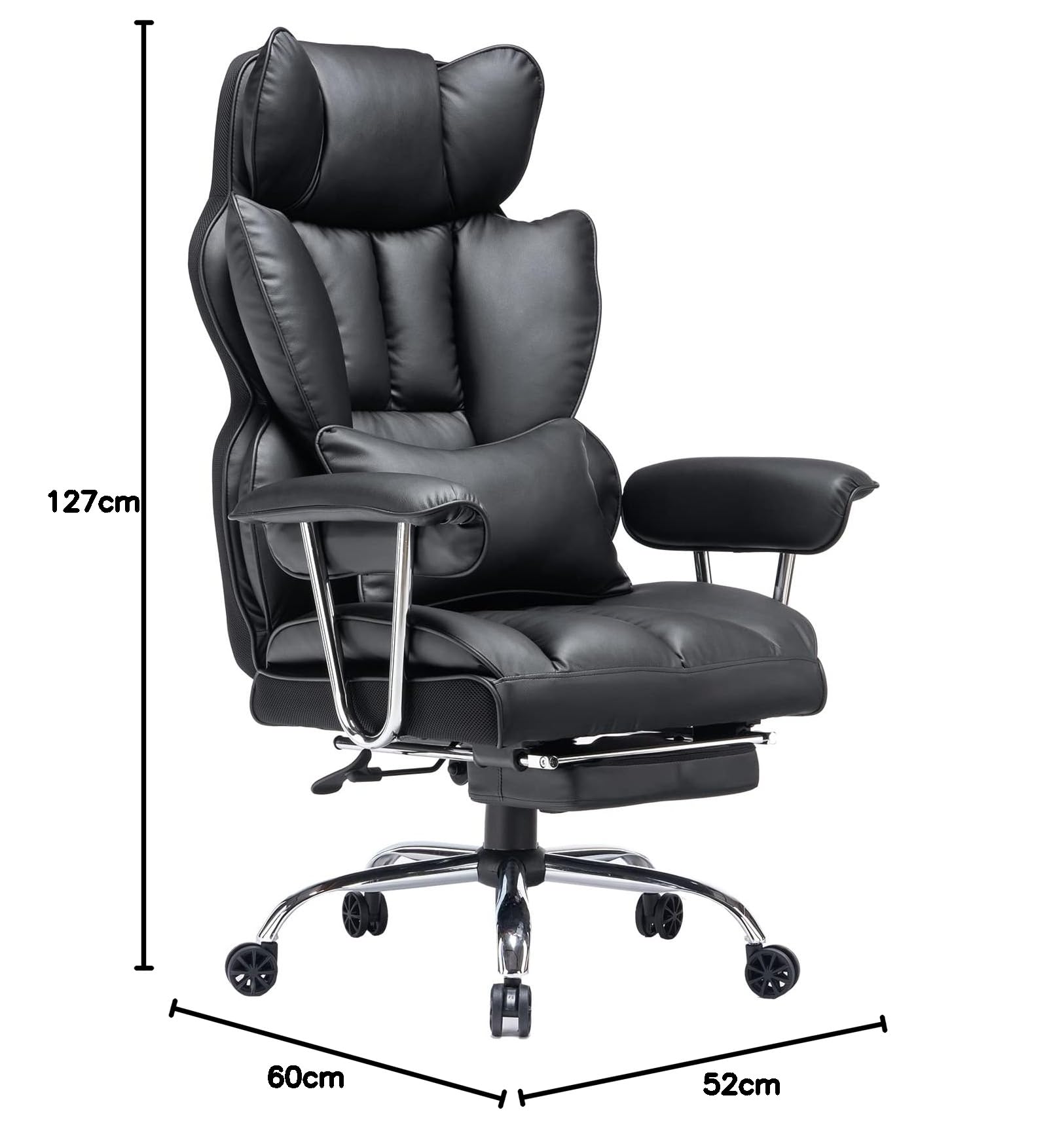 Efomao krzesło biurowe ergonomiczne z ekoskóry, duże i wysokie, udźwig 200 kg, regulowane oparcie, fotel komputerowy obrotowy z podnóżkiem i podparciem lędźwiowym