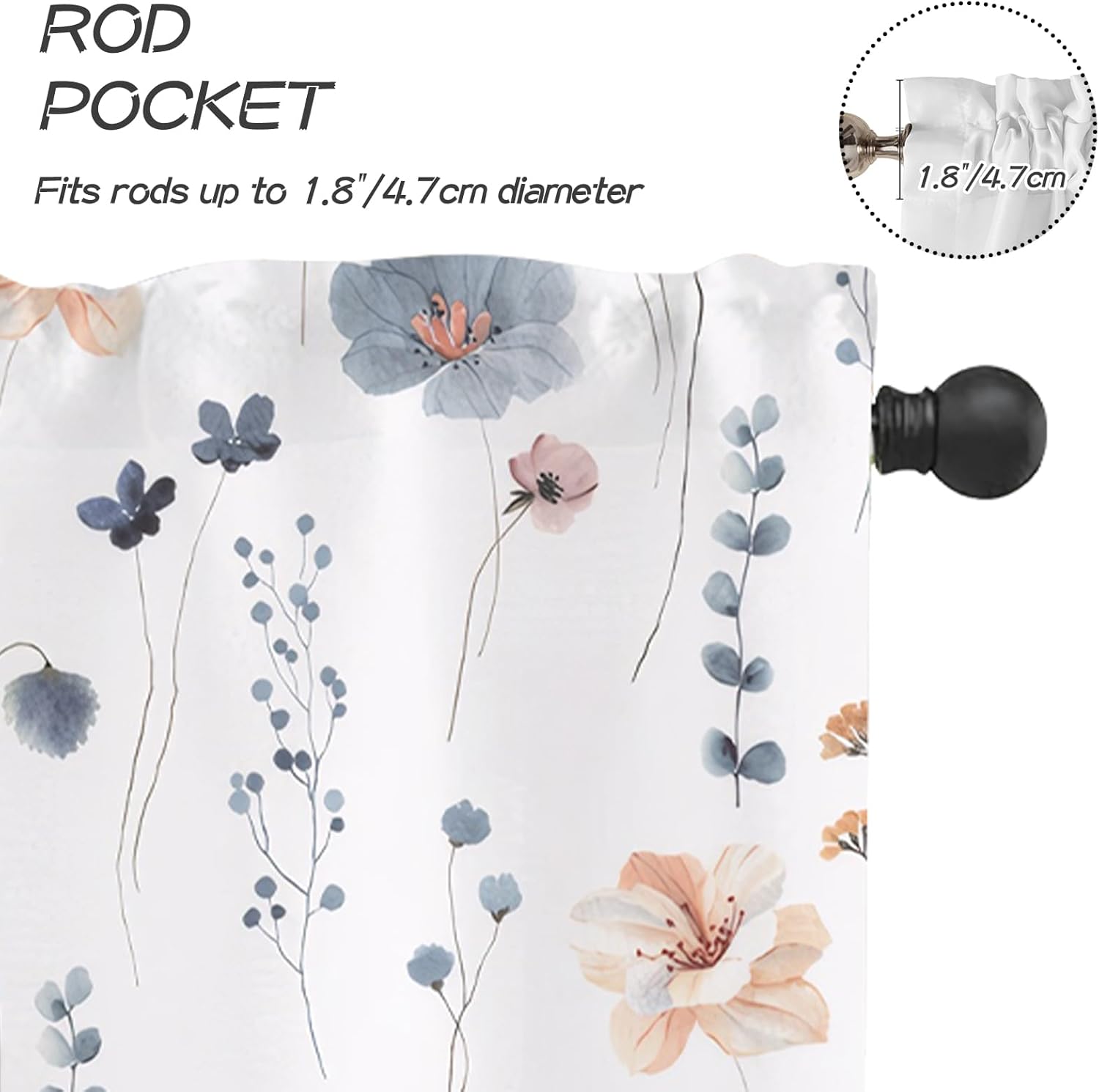 Spring Floral Kitchen Valance Printed Rod Pocket Topper Curtain 2 Pack Short Decorative Half Window Curtain for Living Room Bedroom Bathroom Cafe