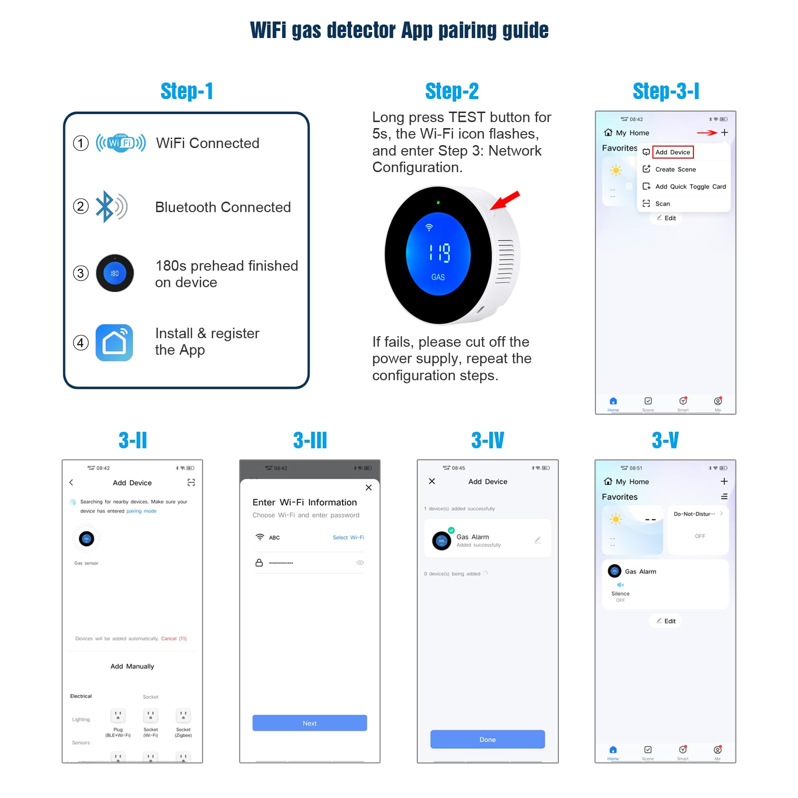 Detectores de Gas natural con WiFi, alarma portátil de fugas de gas compatible con aplicación inteligente, Tuya, sensor de gas metano con alarma de voz de 85 dB y alarma visual de concentración de gas